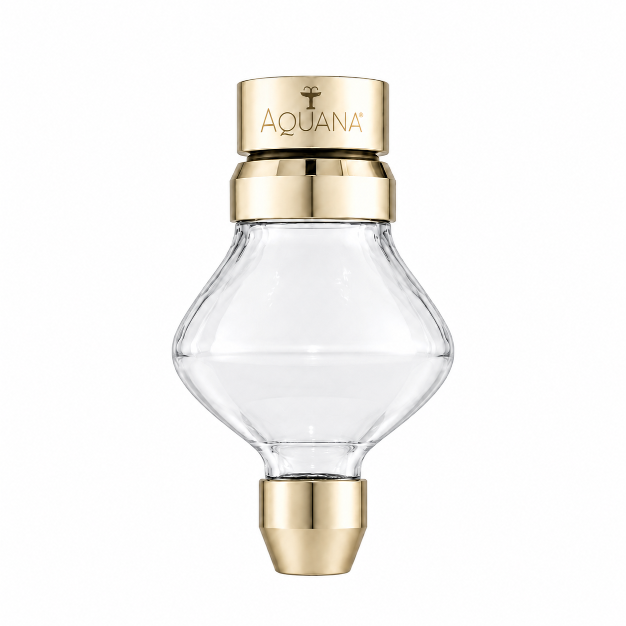 Light lavender perfume bottle with a gold cap and base, labeled AQUANA, photographed against a white background.