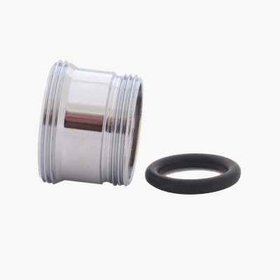 Chrome-plated threaded plumbing connector with a separate black rubber O-ring gasket